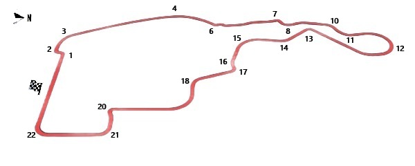 Layout of the MADRING circuit with its 22 corners, next to Valdebebas
